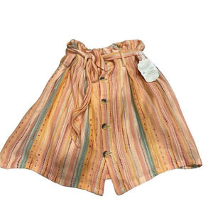 Alter'd State Rayon Knit Button Down Stripe Skirt Paper Bag Waist Size Large NWT